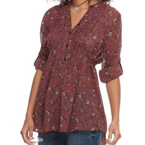 American Rag Sheer Floral Quarter Sleeve Peasant Blouse size M